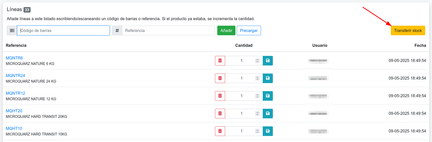 mover inventario almacenes