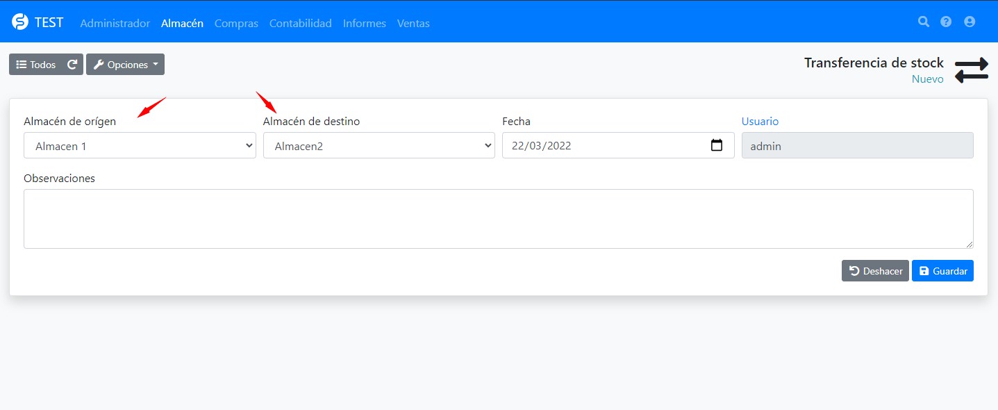 hacer transferencia stock entre almacenes