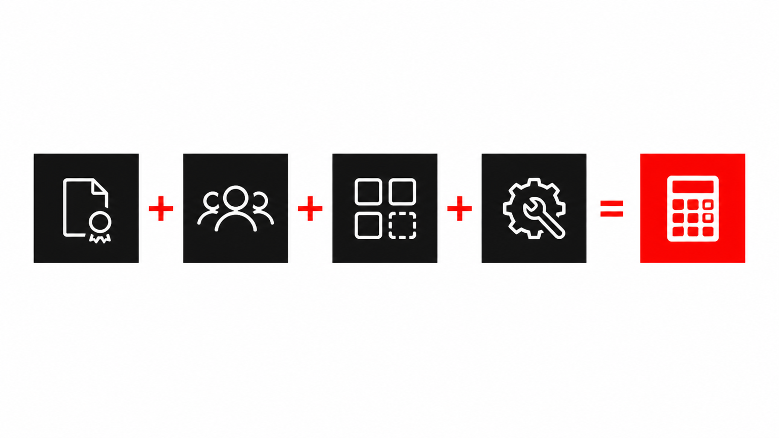 Representación visual de PROMPT · Un diagrama de flujo horizontal sobre fondo blanco que muestra cómo se compone el coste de un ERP: cuatro bloques de color carbón #1D1D1D con ico…